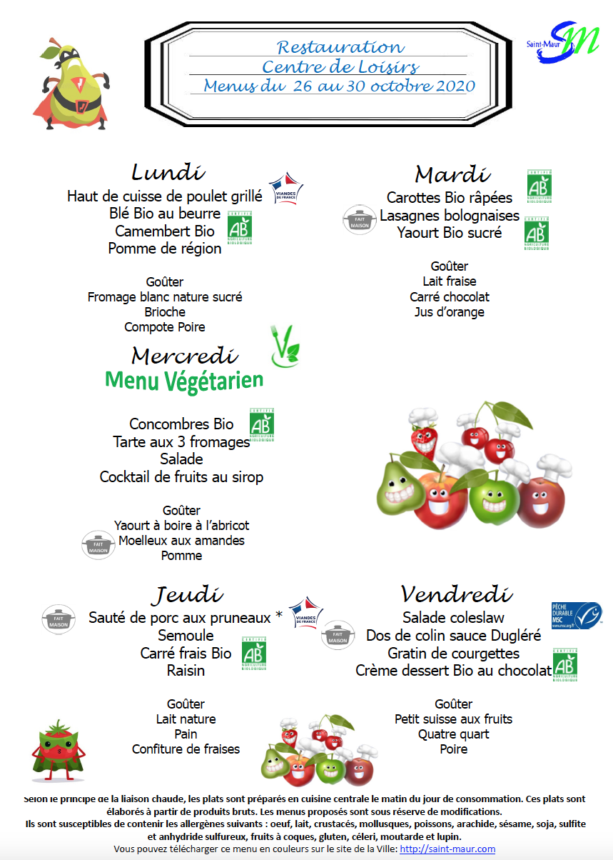 Menus scolaires Site officiel de SaintMaur